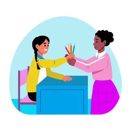 Students sharing things  Illustration