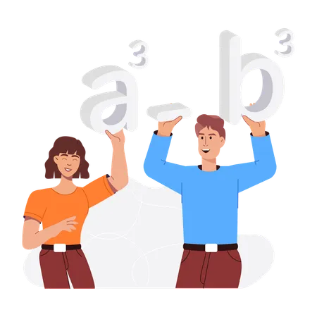 Students showing algebra formula  Illustration