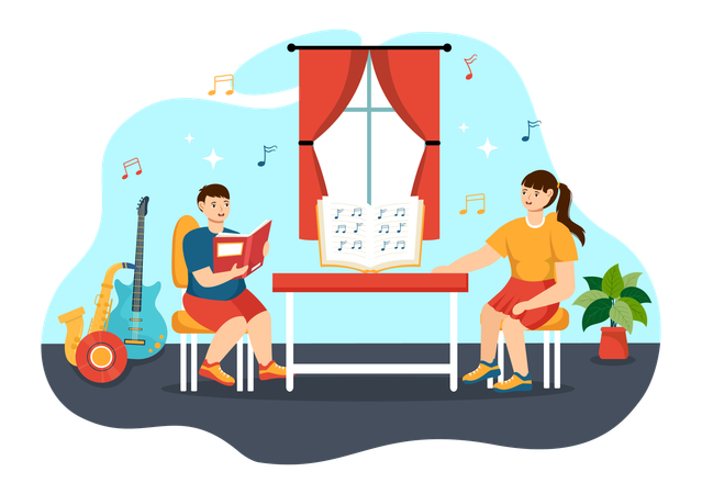 Students singing at music school  イラスト