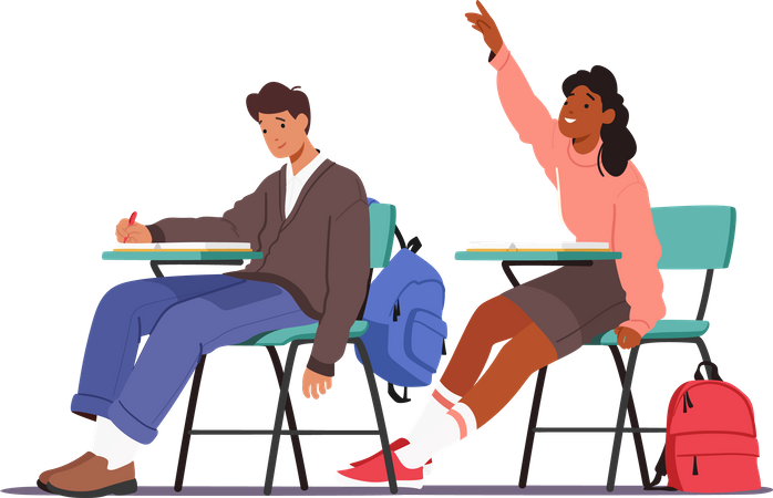 Students sitting on desk in classroom  Illustration