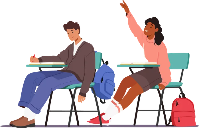 Students sitting on desk in classroom  Illustration