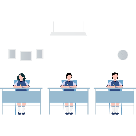 Students sitting on desks in classroom  Illustration