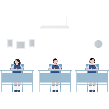 Students sitting on desks in classroom  Illustration