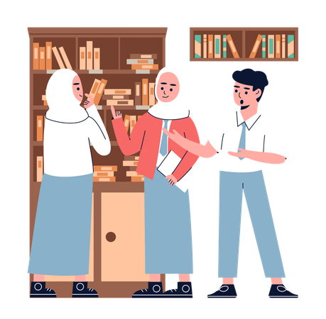 Students Socializing in library  Illustration