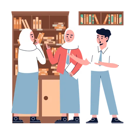 Students Socializing in library  Illustration