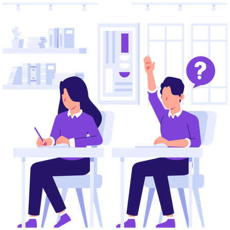 Students solving doubts in classroom  Illustration
