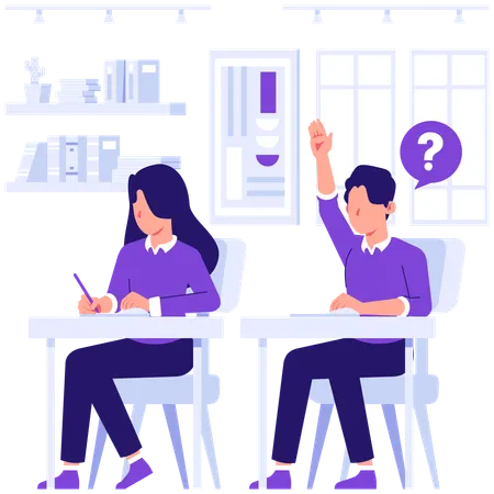 Students solving doubts in classroom  Illustration