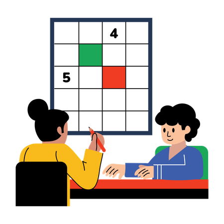 Students solving sudoku puzzle  Illustration
