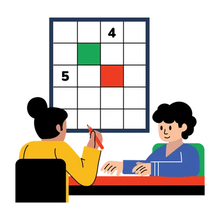 Students solving sudoku puzzle  Illustration