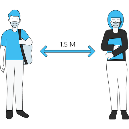 Students stand at a social distance of 1.5M  Illustration