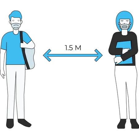 Students stand at a social distance of 1.5M  Illustration