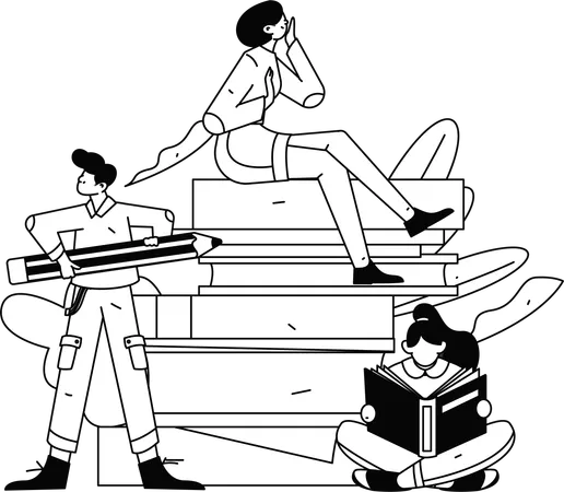 学生たちは試験に向けて勉強する  イラスト