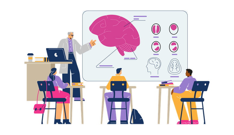 Students studying medicine in university  Illustration