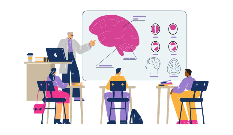 Students studying medicine in university  Illustration