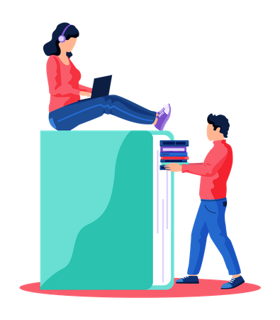 Students studying online via the internet  일러스트레이션