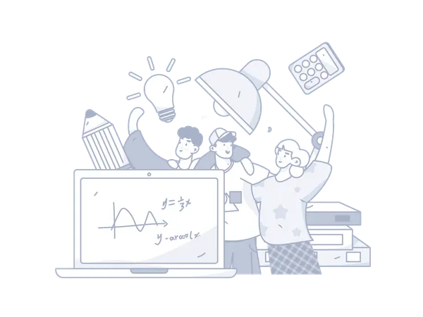 Students taking Online math lecture  Illustration