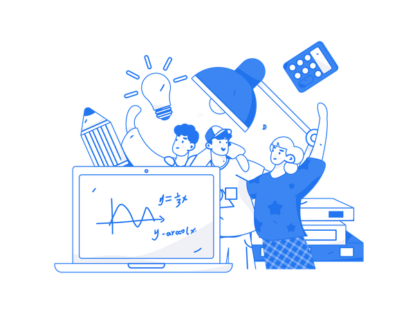 Students taking Online math lecture  Illustration