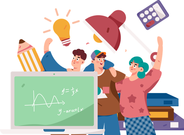 Students taking Online math lecture  Illustration