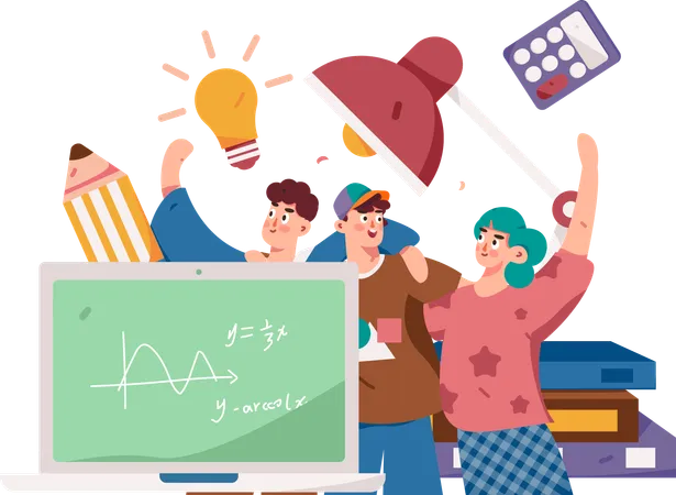 Students taking Online math lecture  Illustration