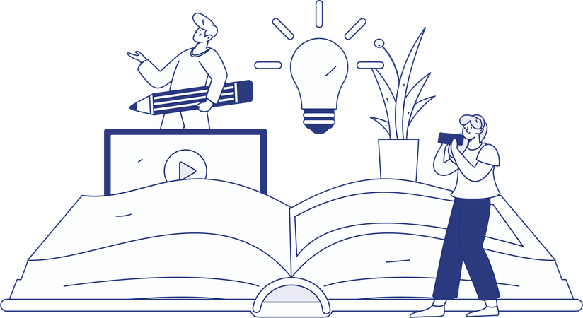 Students taking Online math lecture  Illustration