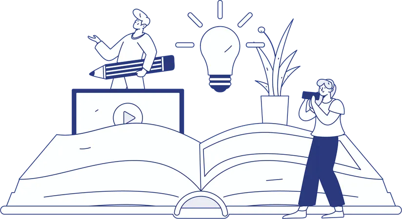 Students taking Online math lecture  Illustration
