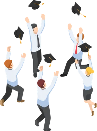 Flat 3 D Isometric Businessman Throw Graduation Hat In The Sky Business And Education Concept Illustration