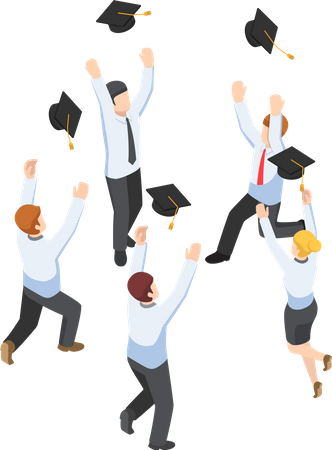 Students throw graduation hat  Illustration