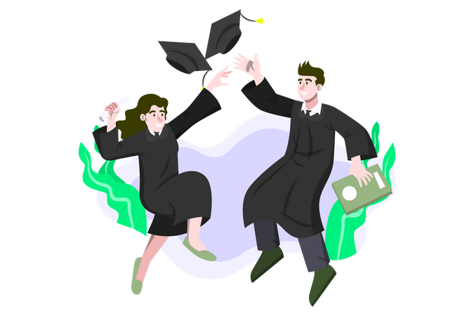 Students throwing graduation cap in the sky Illustration