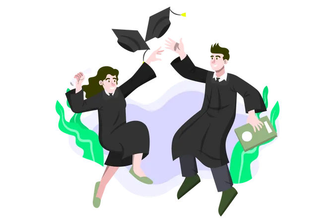 Students throwing graduation cap in the sky  Illustration