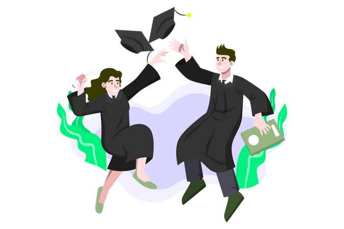 Students throwing graduation cap in the sky  Illustration