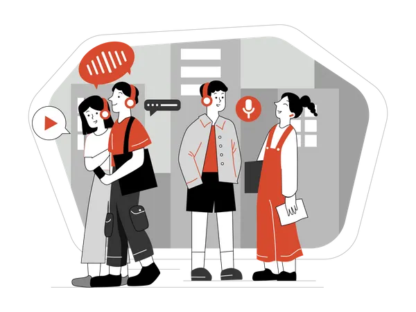Students using language translator for communications  Illustration