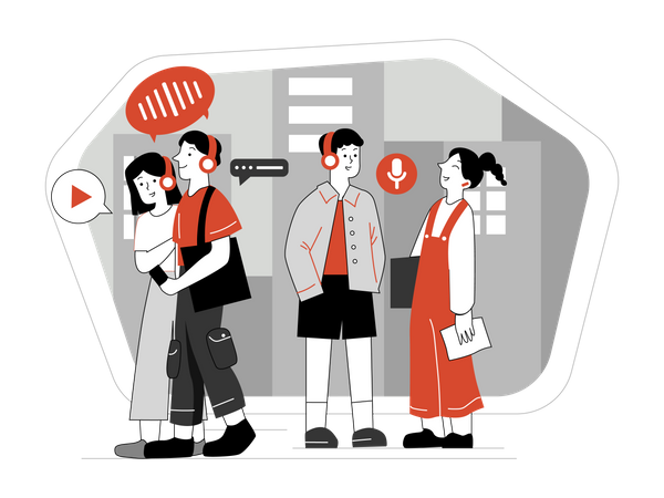 Students using language translator for communications  Illustration