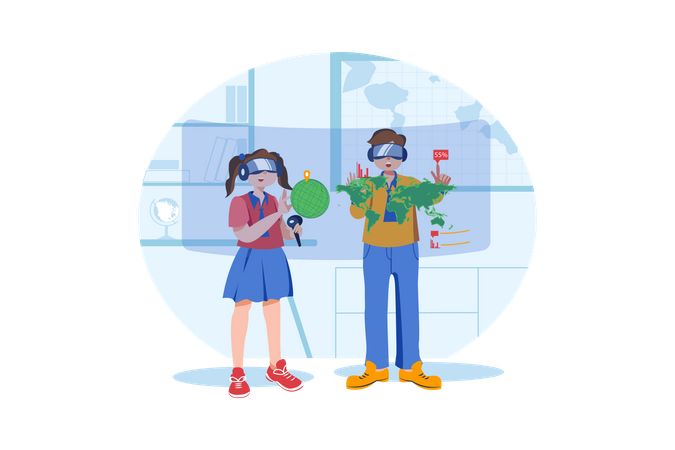 Students using VR tools for the study  Illustration