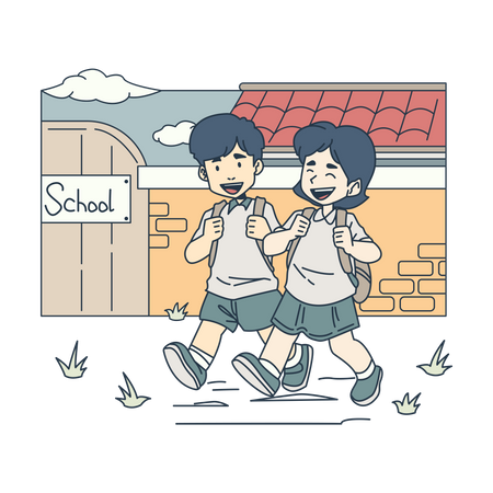 Students walking to school  イラスト
