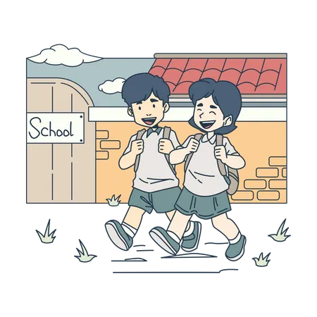 Students walking to school  イラスト