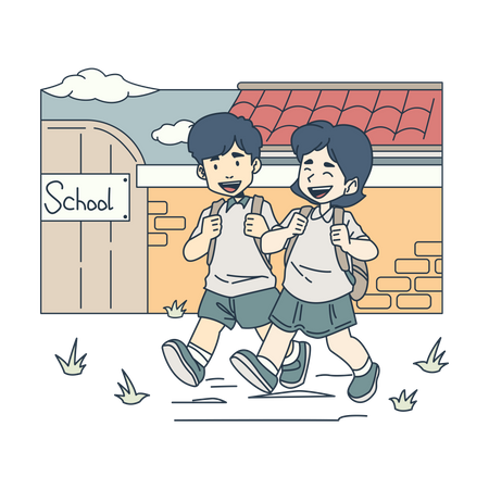 Students walking to school  Illustration