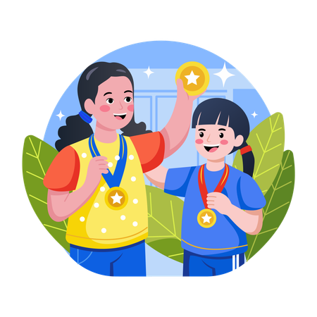 Students winning medals in school  Illustration