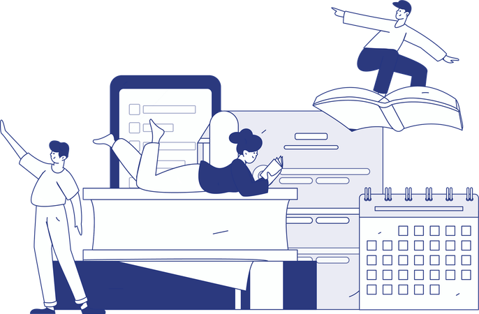 Students With Book  Illustration