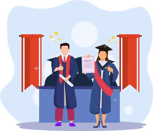 Students with diploma certificate  Illustration