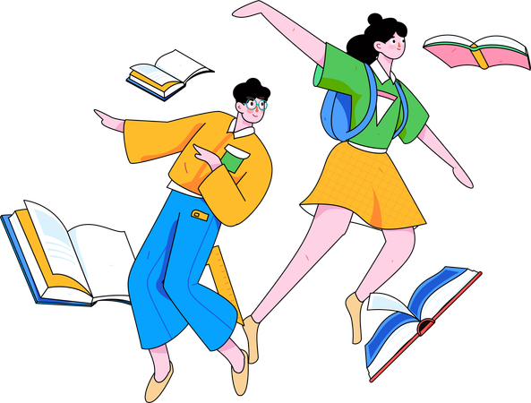 Students with education books  Illustration