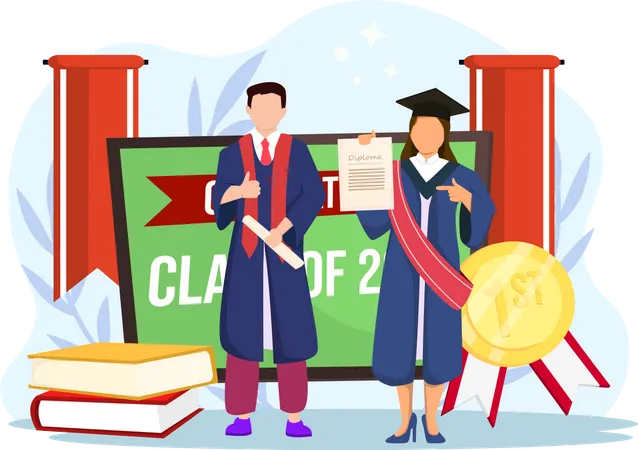 Students with graduation award  Illustration