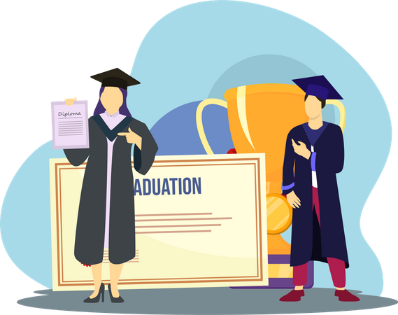 Students with graduation certificate  Illustration