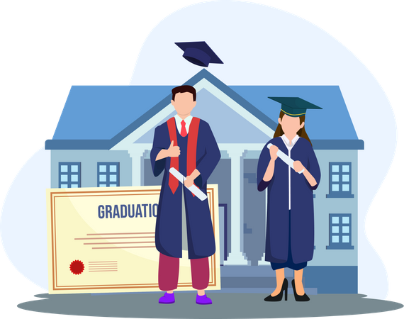 Students with graduation certificate  Illustration