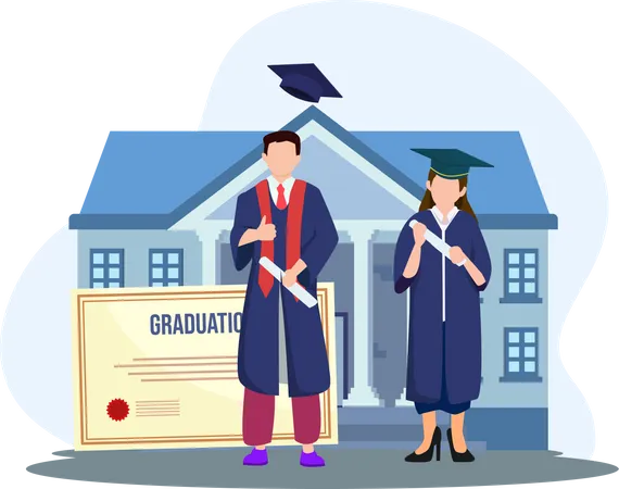 Students with graduation certificate  Illustration