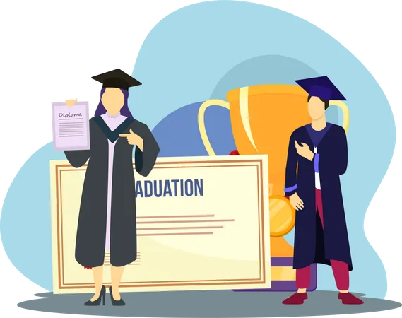 Students with graduation certificate  Illustration