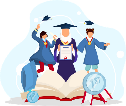Students with graduation degree Illustration