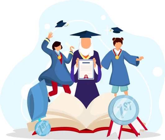 Students with graduation degree Illustration