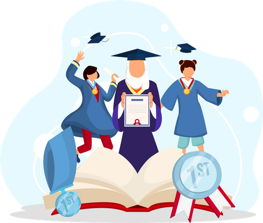 Students with graduation degree  Illustration