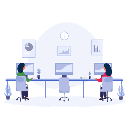 Students Working in Computer Lab  Illustration