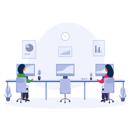 Students Working in Computer Lab  Illustration
